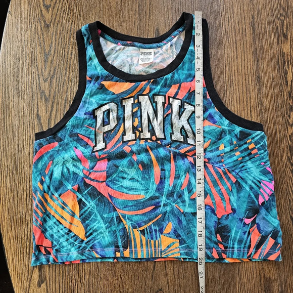 Victoria’s Secret Pink Multicolor Tropical Floral Logo Tank Top Size Women’s Med - Picture 9 of 11